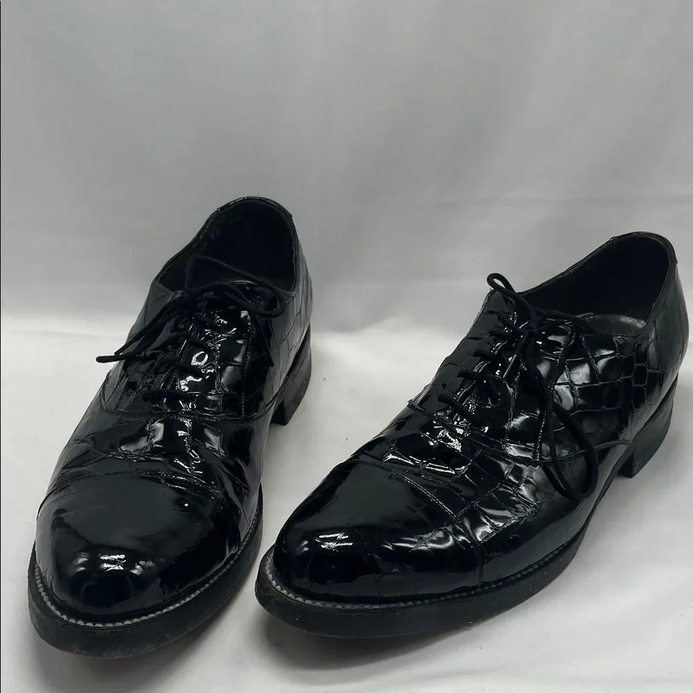Black Leather Stacy Baldwin Hornback Lace Tuxedo Oxford Shoes
